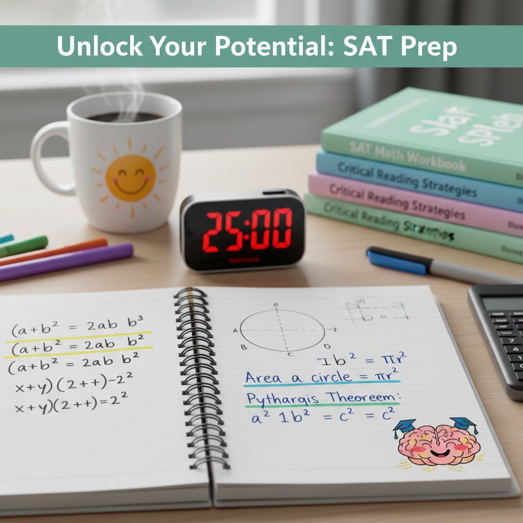 Suggested image: Close-up of a notebook with algebraic identities and geometric formulas highlighted, next to a timer to emphasize timed practice.