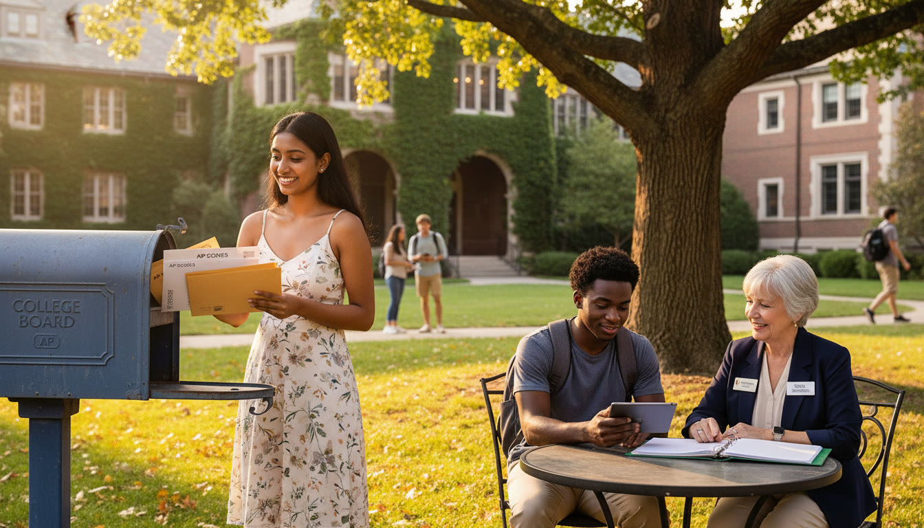 Photo Idea : A late-summer campus mailbox or a student meeting with a college registrar—shows calm follow-through and institutional interaction.