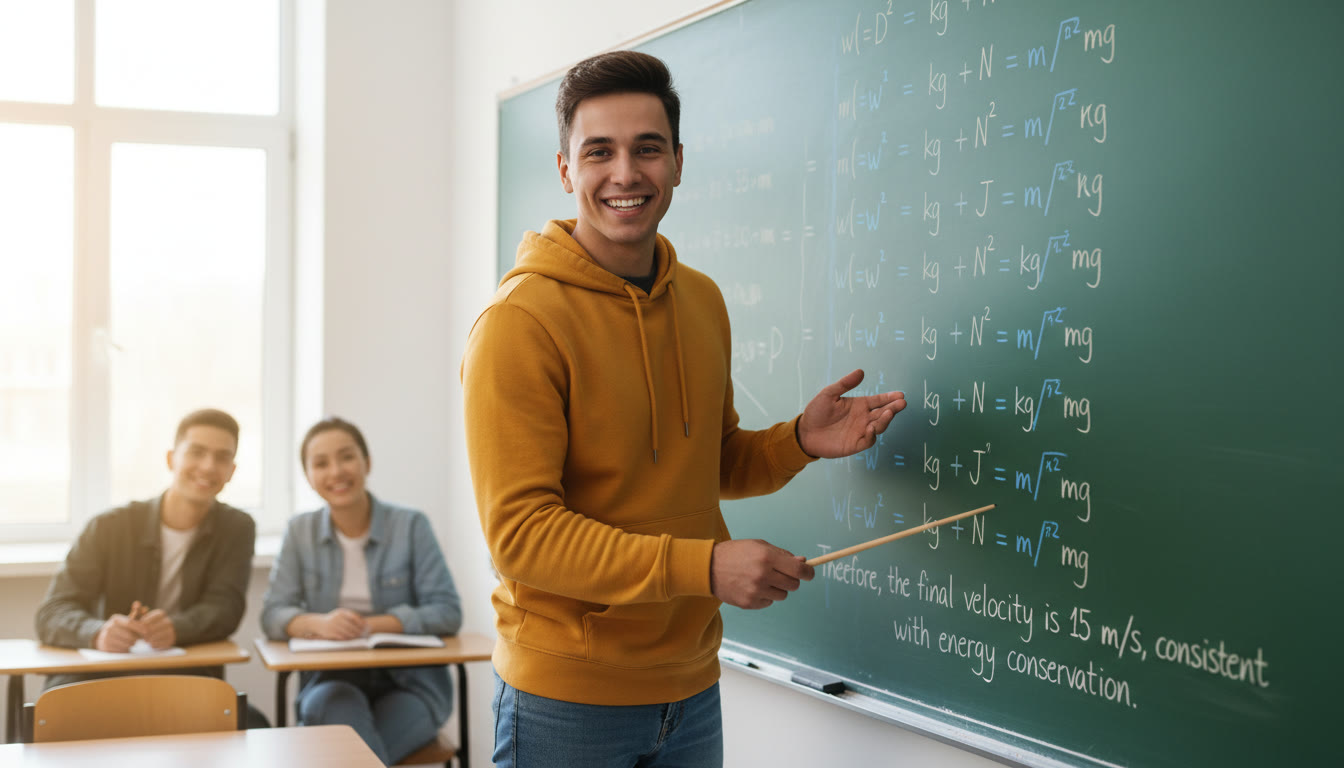 Photo Idea : A chalkboard with a neat column of worked problems showing units on every line and a student pointing to the final interpretation sentence, conveying stepwise rigor.