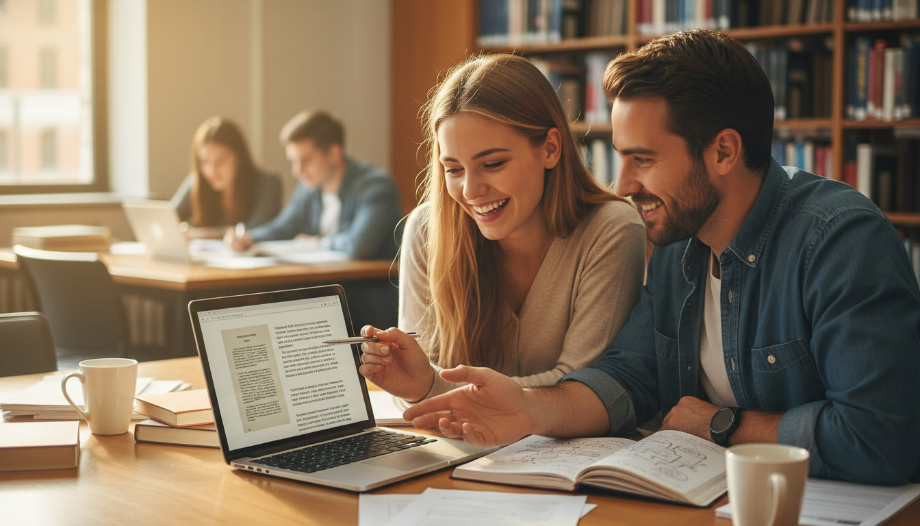 Photo Idea : A warm, candid photo of a student and a tutor sitting at a table with a laptop, working through a DBQ together. The image should convey collaboration, focus, and personalized attention — perfect for the section about tutoring and targeted review.