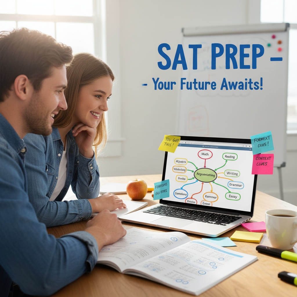 Photo idea: a student and tutor reviewing a laptop screen showing a mind map, with sticky notes and a practice test on the desk — conveys collaboration and personalization