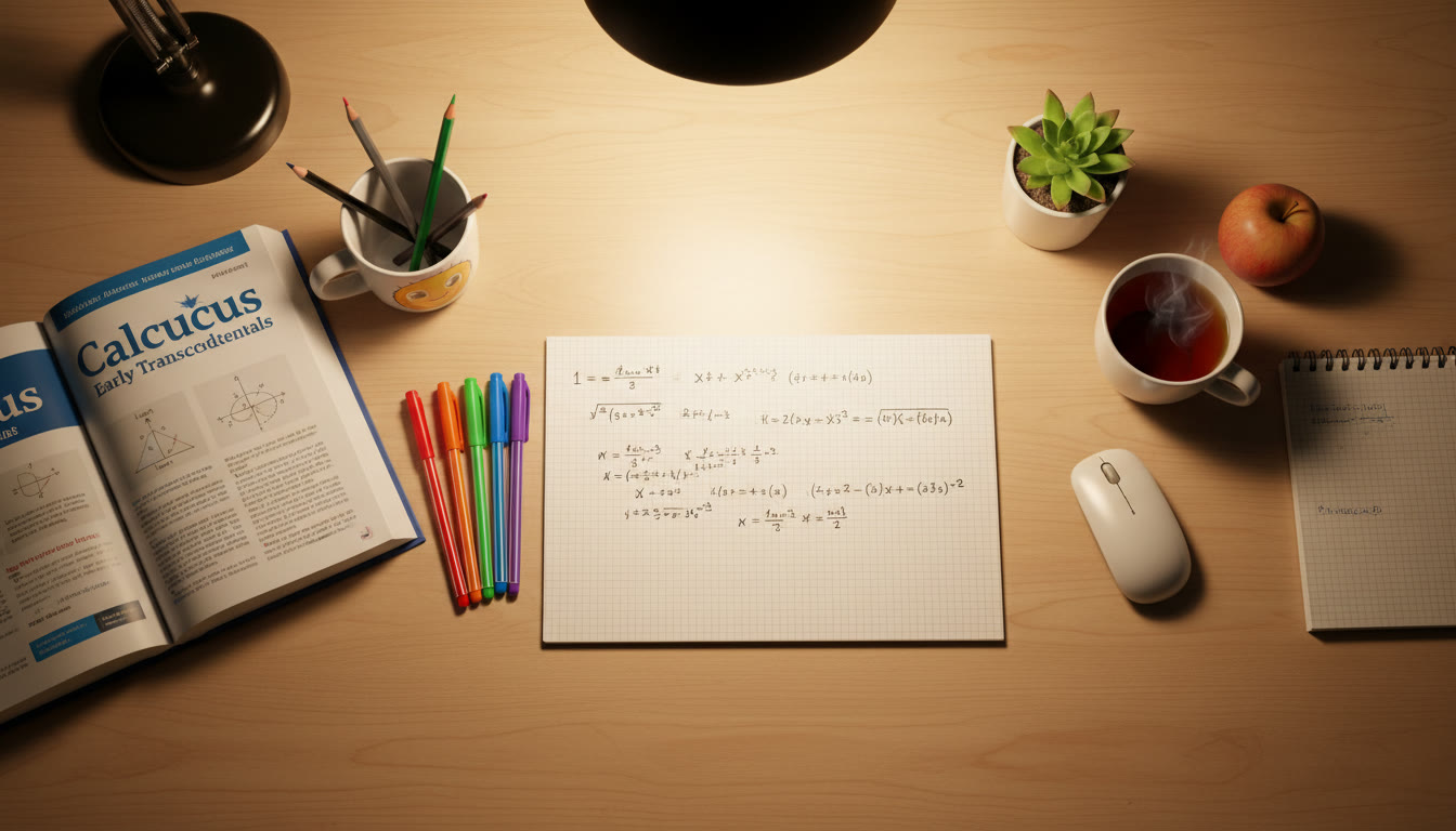 Photo Idea : A warm, overhead shot of a student’s study desk with a neat one-page formula sheet, colored pens, and an open textbook—conveys calm, focus, and preparedness.