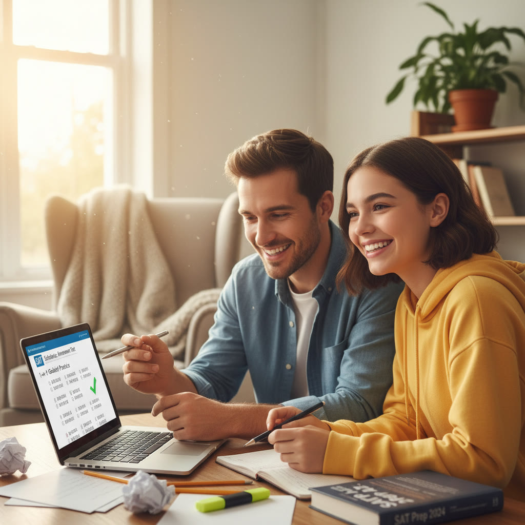 Image idea of a student reviewing a practice test with a tutor on a laptop — highlights 1-on-1 guidance and collaborative review.
