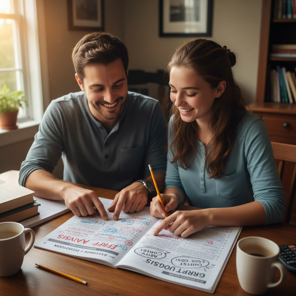 Photo idea: A tutor and student reviewing a practice test together, pointing at annotated mistakes on a page—capturing 1-on-1 guidance and collaborative reflection.