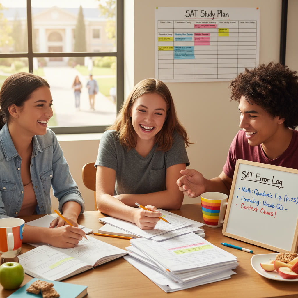 Photo idea: A tidy study desk with practice test printouts, a schedule sheet, and a small whiteboard showing an error log — shows organized prep amid change.