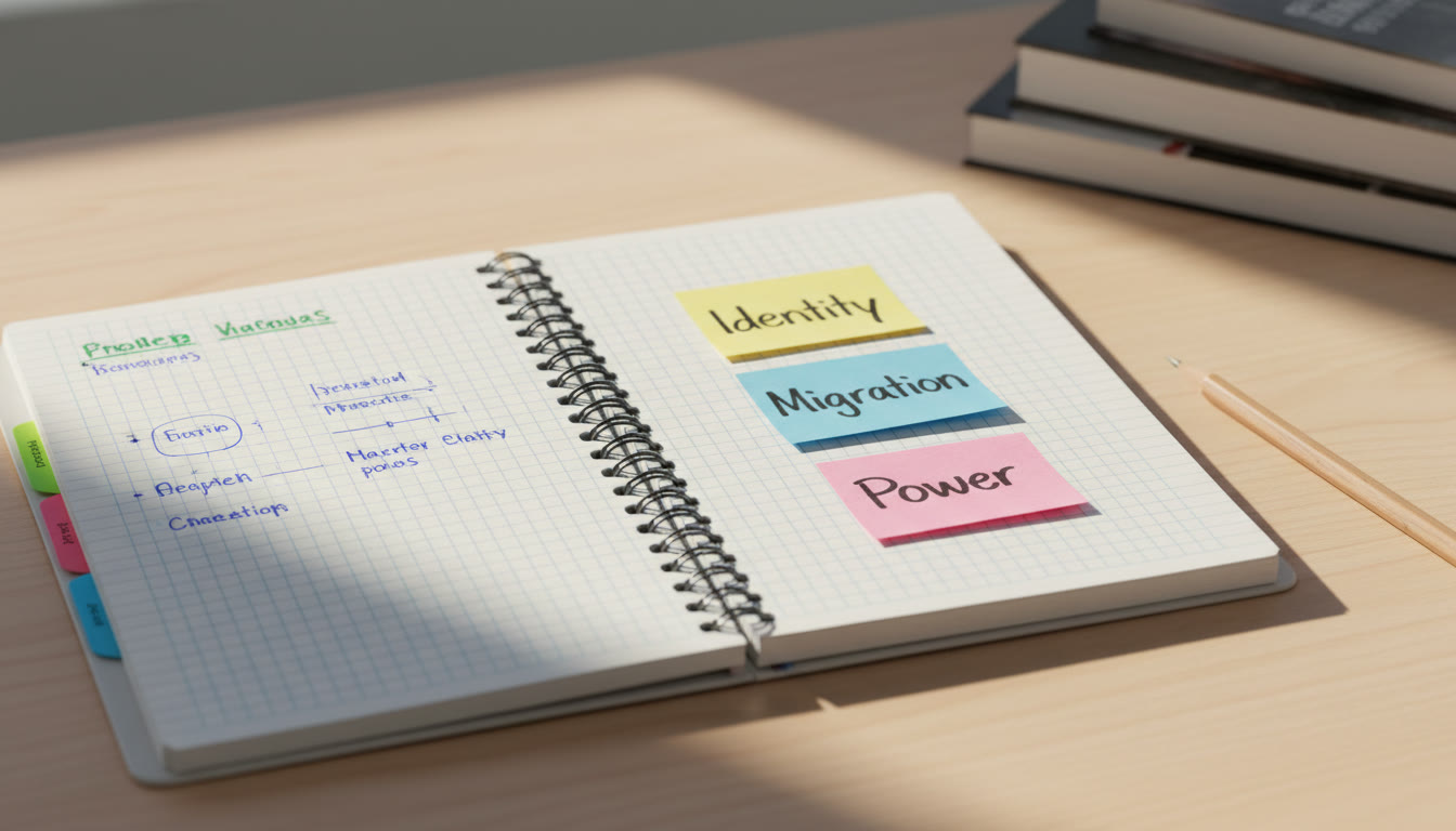 Photo Idea : A neat, color-coded notebook open on a desk, with sticky notes labeled 