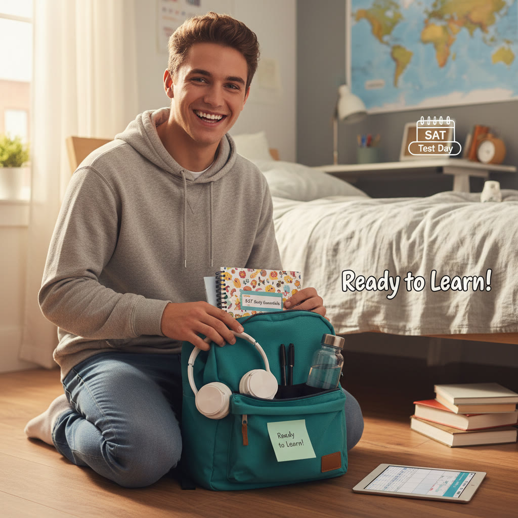 Photo idea: A student packing a small study kit (notebook, pen, headphones, water bottle) into a backpack before leaving home — shows readiness for environment rotation.