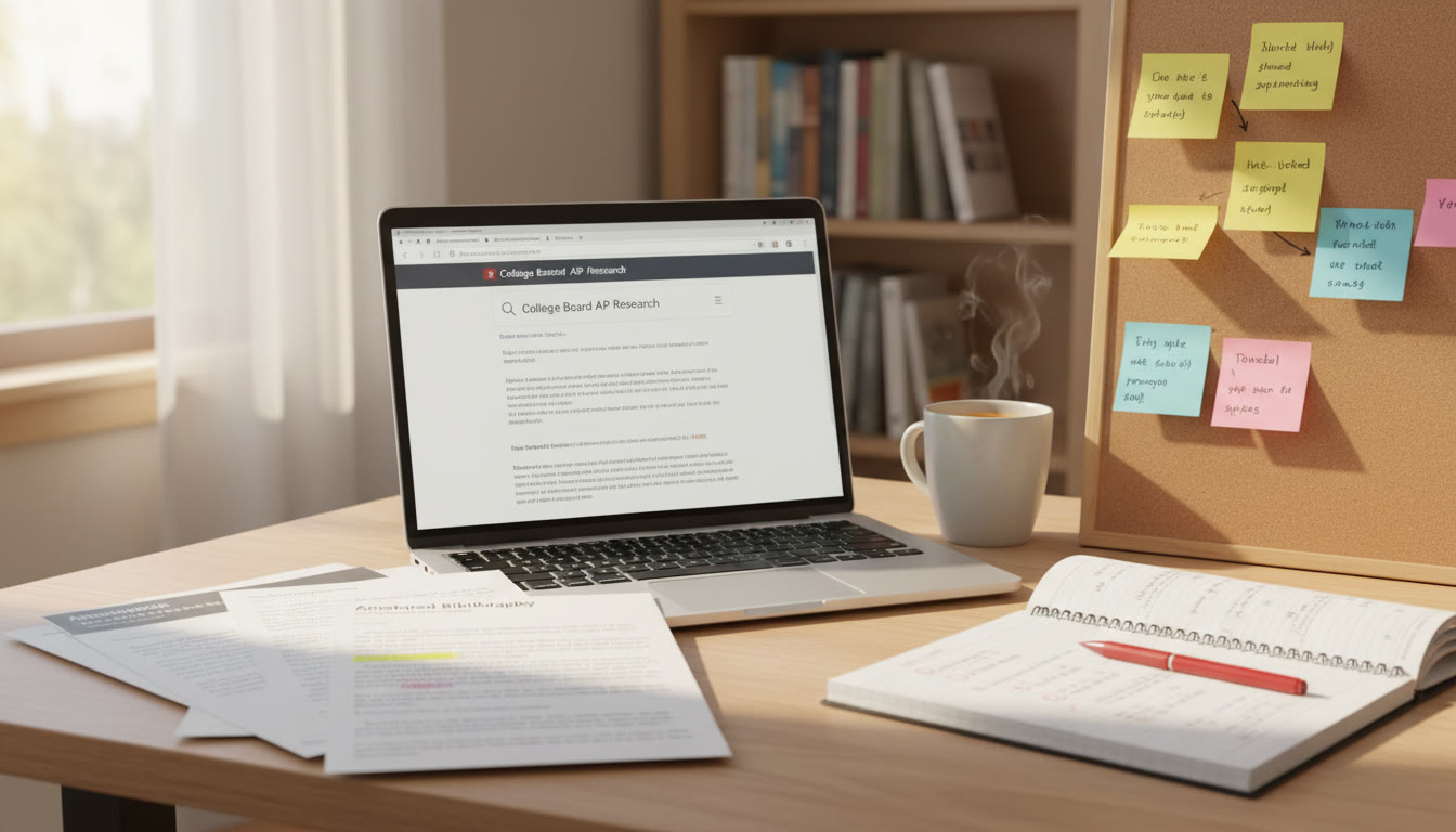 Photo Idea : A tidy study desk with a laptop, sticky notes, printed articles, and a notebook with scribbled annotations—natural light, warm tones. This visual should appear early to show the practical, hands-on nature of building an annotated bibliography.
