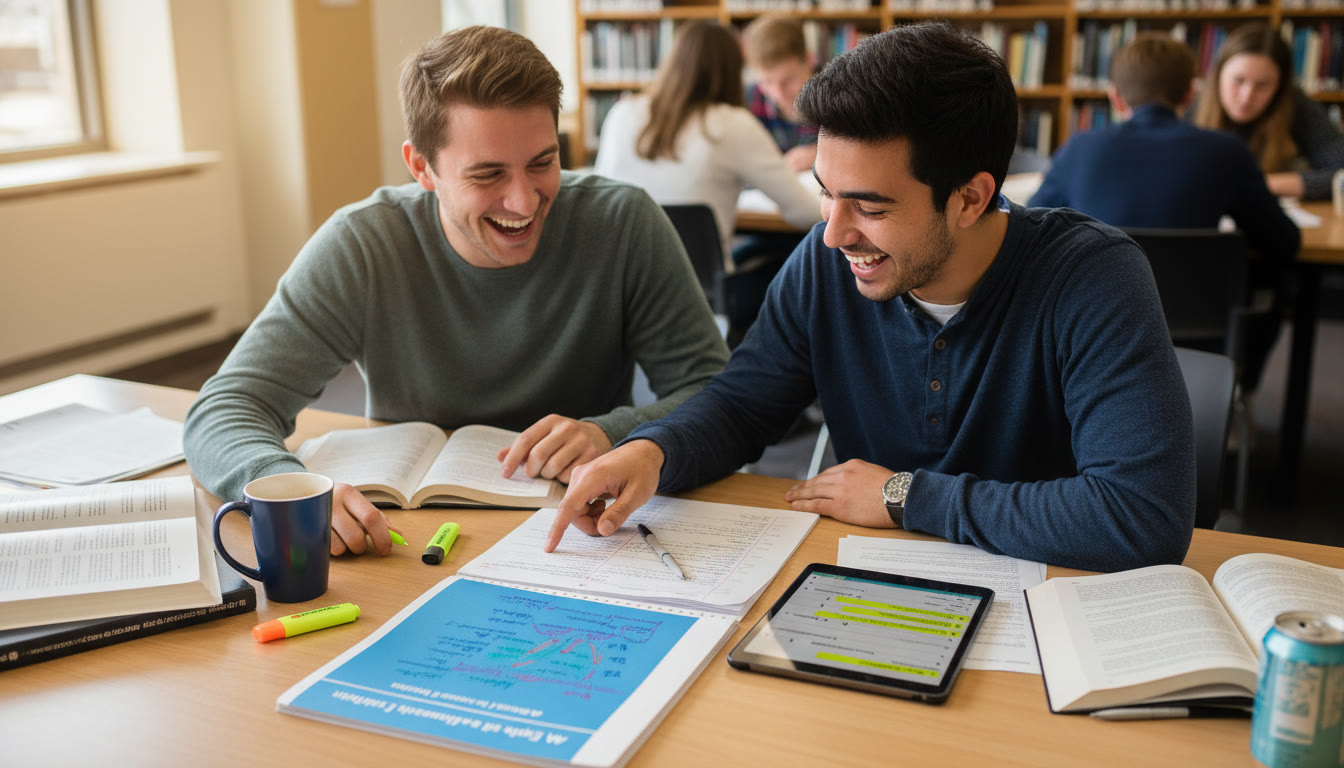Photo Idea : A tutor and student sitting together at a table, going over a bluebook FRQ with notes and a tablet showing highlighted rubric points—captures the value of 1-on-1 feedback and focused revision.
