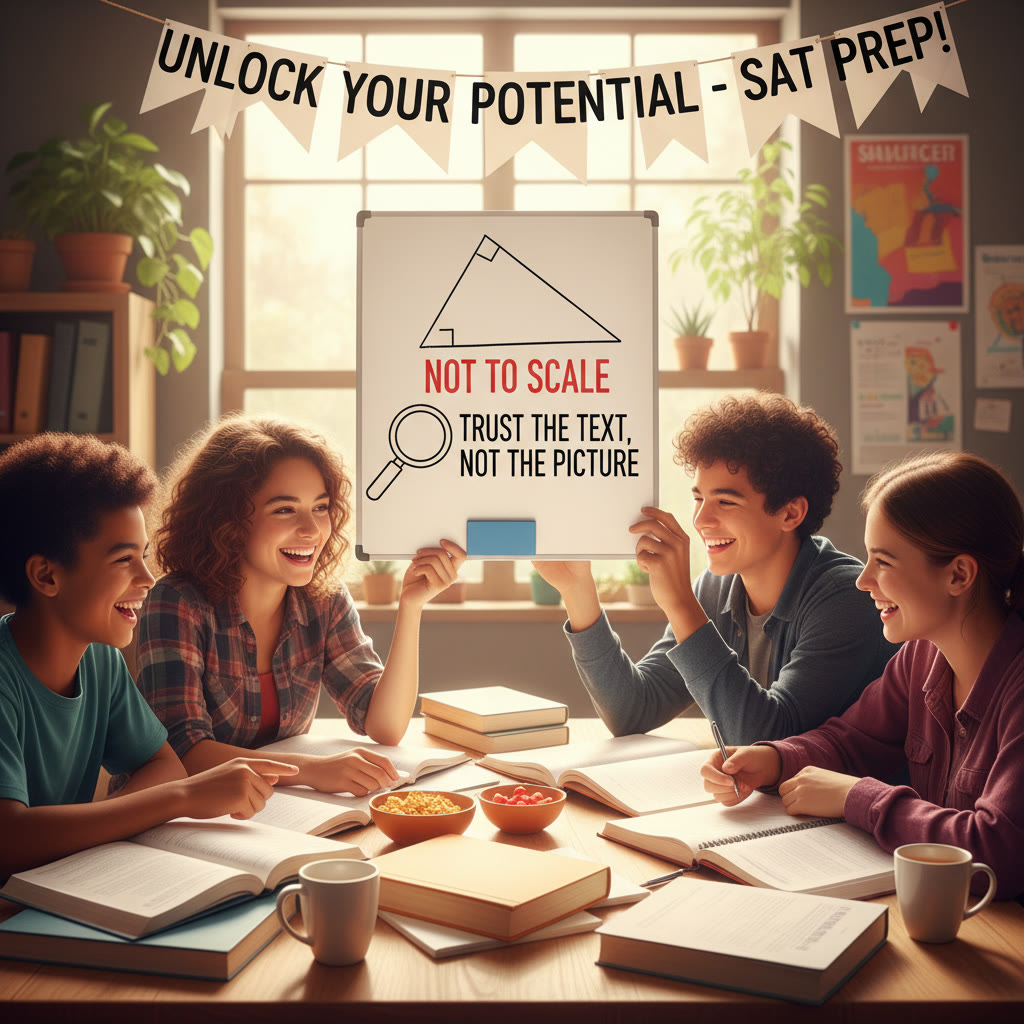 A stylized diagram of a triangle labeled not to scale with a magnifying glass icon and the caption: