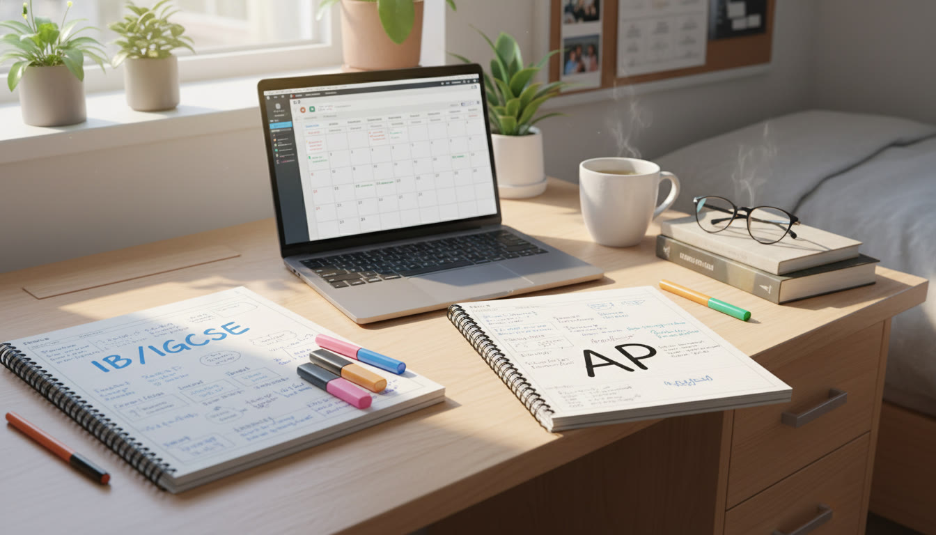 Photo Idea : A bright study desk with two open notebooks labeled 