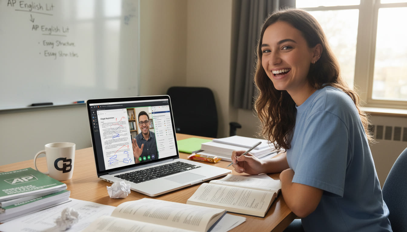 Photo Idea : A student meeting with an online tutor over a laptop, with annotated essays and practice tests visible. This fits the article’s closing section about feedback and tutoring and should appear near the end to reinforce the recommendation for targeted support.