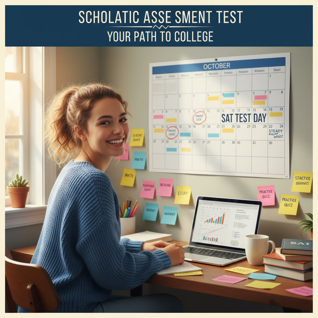 Student at a desk with a calendar and colored notes, representing steady study routine and pacing