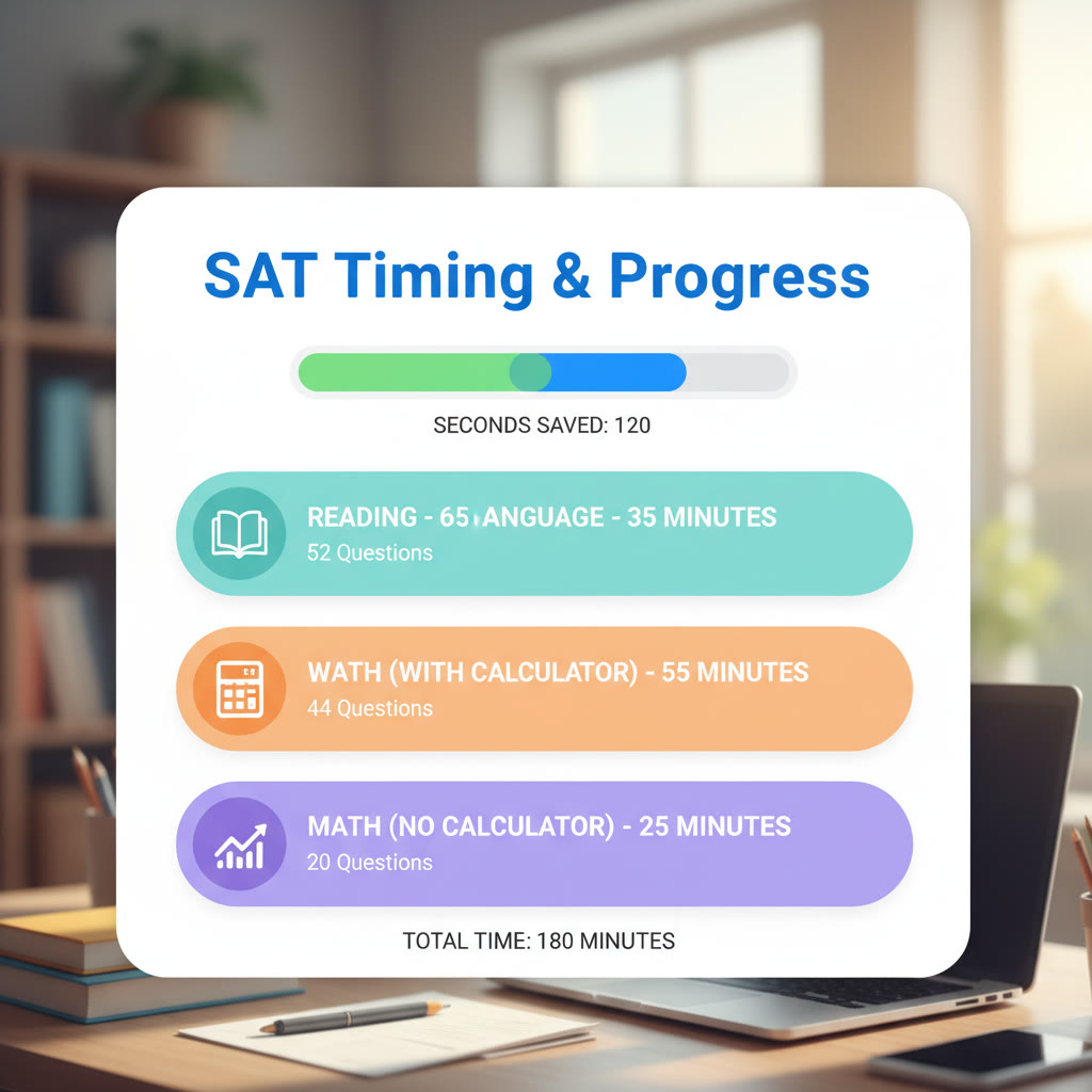 Simple infographic of the timing table above with icons for each section and a progress meter showing seconds saved.