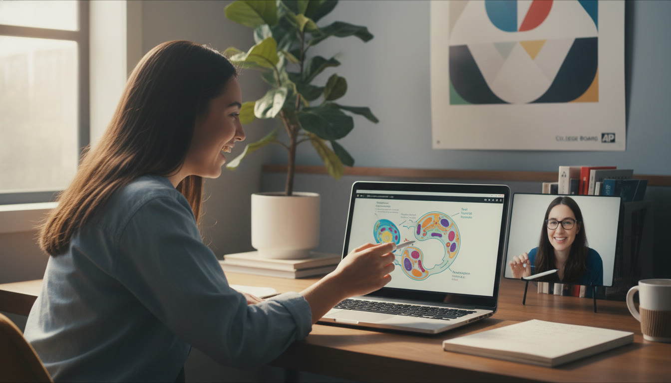 Photo Idea : An image showing a student with a tutor (or an online tutoring session screen) discussing a diagram on a laptop, conveying focused 1-on-1 support—this fits naturally in the section discussing targeted tutoring and Sparkl.