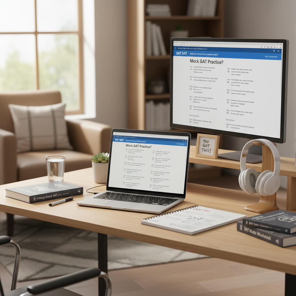 Photo idea: A tidy study desk with a laptop, external monitor, headphones, and a notebook. Show natural light and an ergonomically positioned screen.