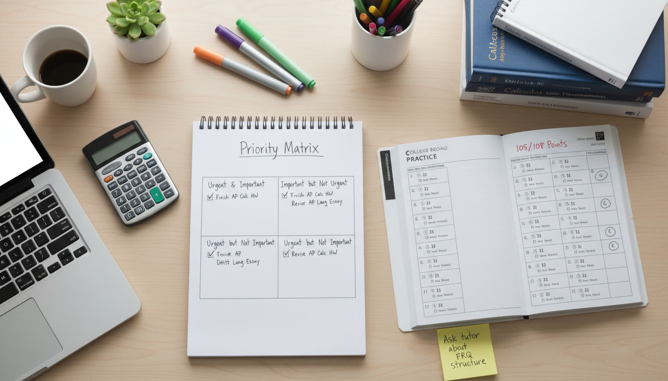 Photo Idea : A study desk flatlay showing a prioritized to-do list titled