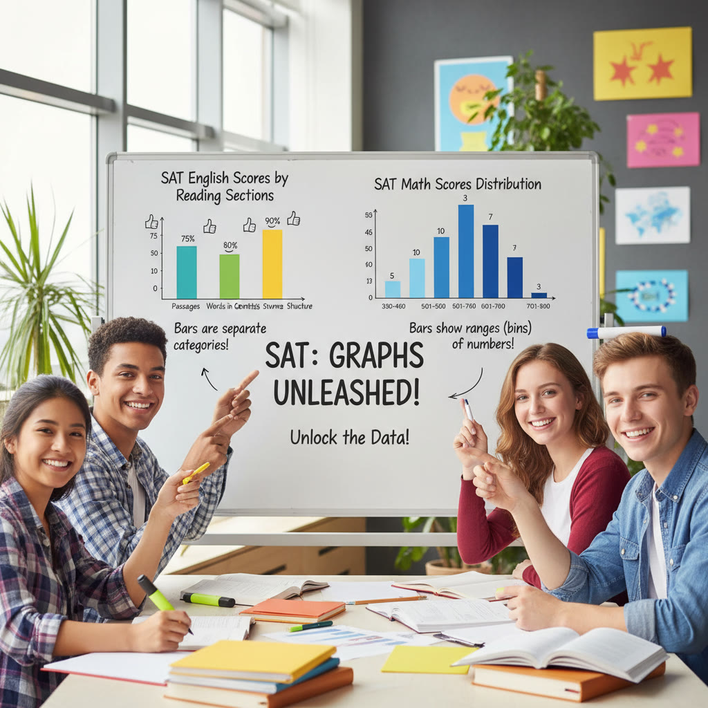 Side-by-side visualization of a bar graph and histogram with notes on bins and categories to clarify differences