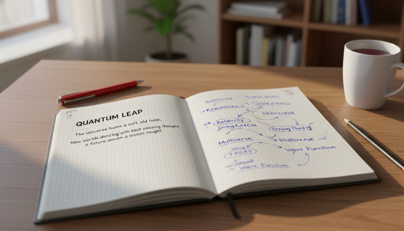 Photo Idea : A top-down shot of a student’s notebook with a short poem printed next to handwritten notes, arrows connecting lines, and circled keywords—warm light, natural study setting.