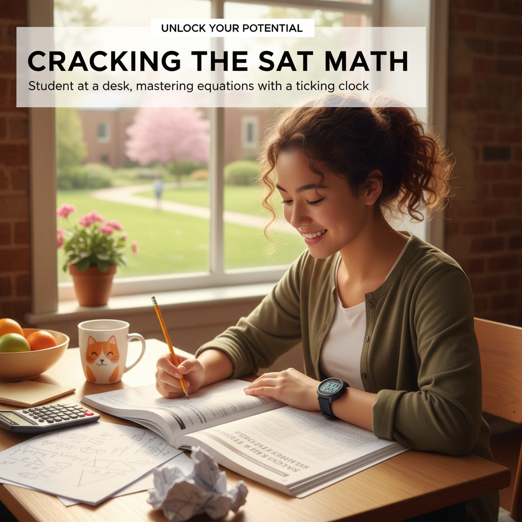 Student at a desk doing a timed SAT math section with a watch and scratch paper on the table