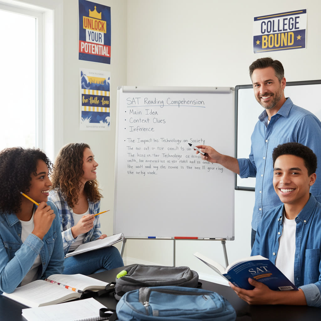 Photo idea: A small group tutoring session with a tutor pointing to a passage on a whiteboard while students follow along—captures personalized instruction.