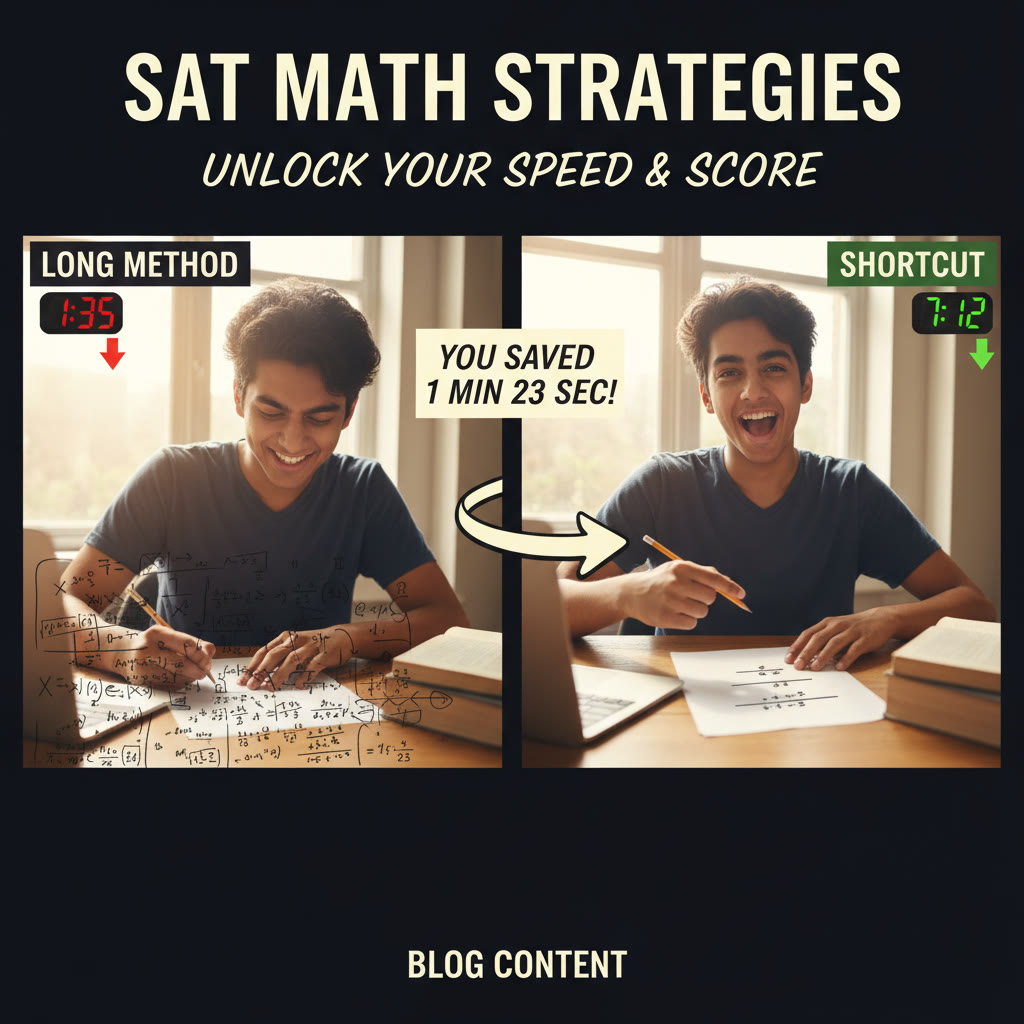 Illustration idea: A split-screen showing a student solving the same problem the slow way (many steps) and the fast way (a clean shortcut), with a clock indicating saved seconds.