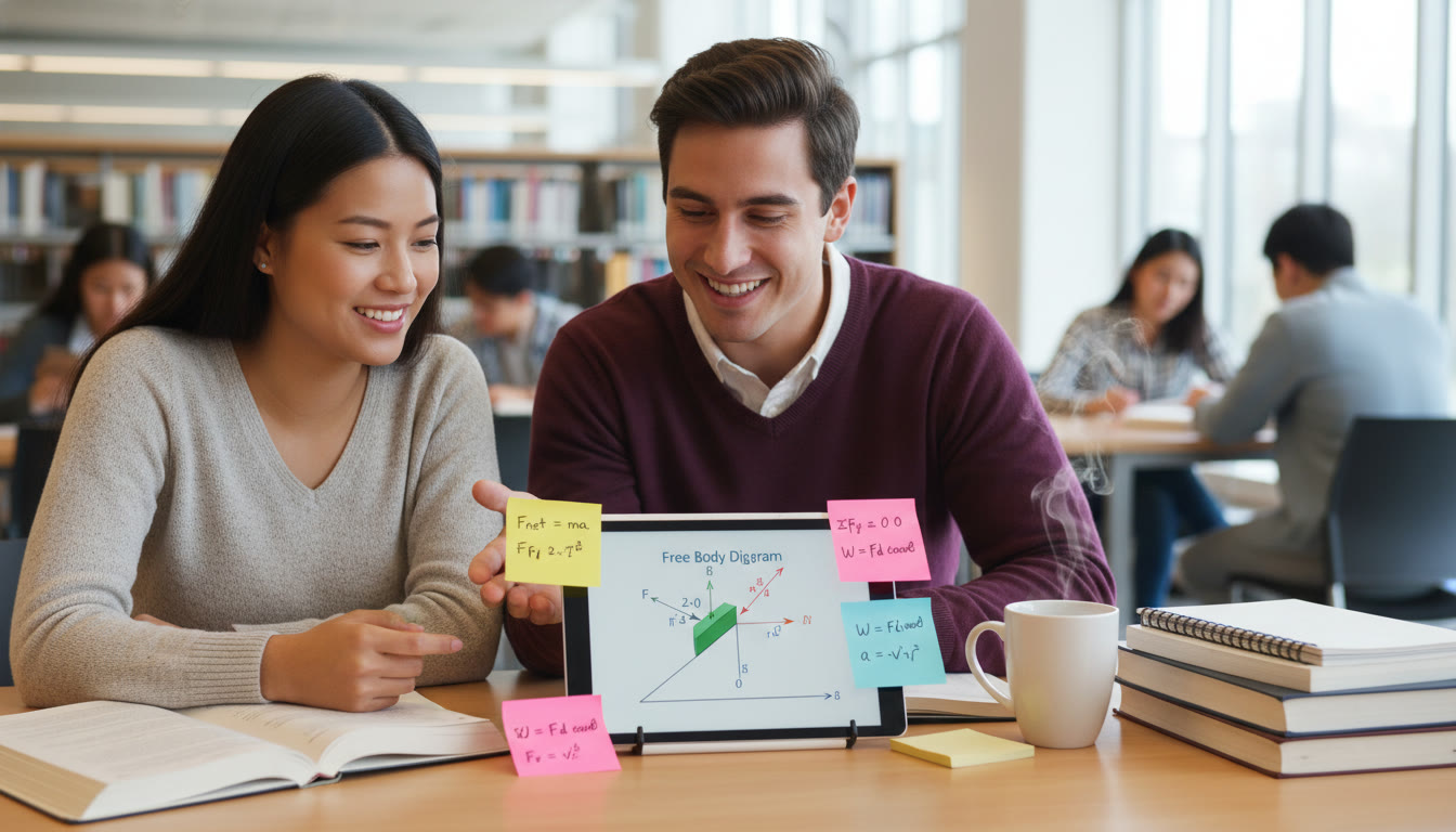 Photo Idea : A student and a tutor working at a table with a tablet showing a digital FBD, sticky notes with equations, and a cup of coffee—captures the collaborative, personalized tutoring vibe.
