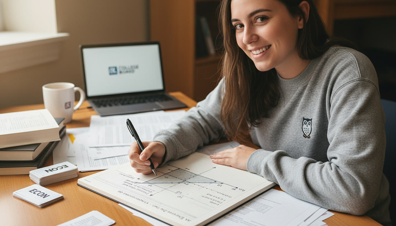 Photo Idea : A student mid-practice, hand sketching a supply and demand graph with notes like P0, P1, Q0, Q1 visible—this reinforces the habit of annotating shifts and areas. Place this near the end to illustrate application after learning.