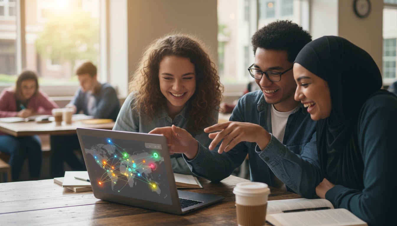 Photo Idea : A top-of-article photo showing a small group of high-school students around a laptop, pointing at a colorful visualization of anonymized location data on-screen—captures collaboration and data exploration.