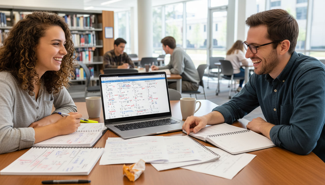 Photo Idea : A student and a tutor at a table with a laptop, discussing annotated practice tests—illustrates the benefits of personalized, targeted guidance mentioned in the article.