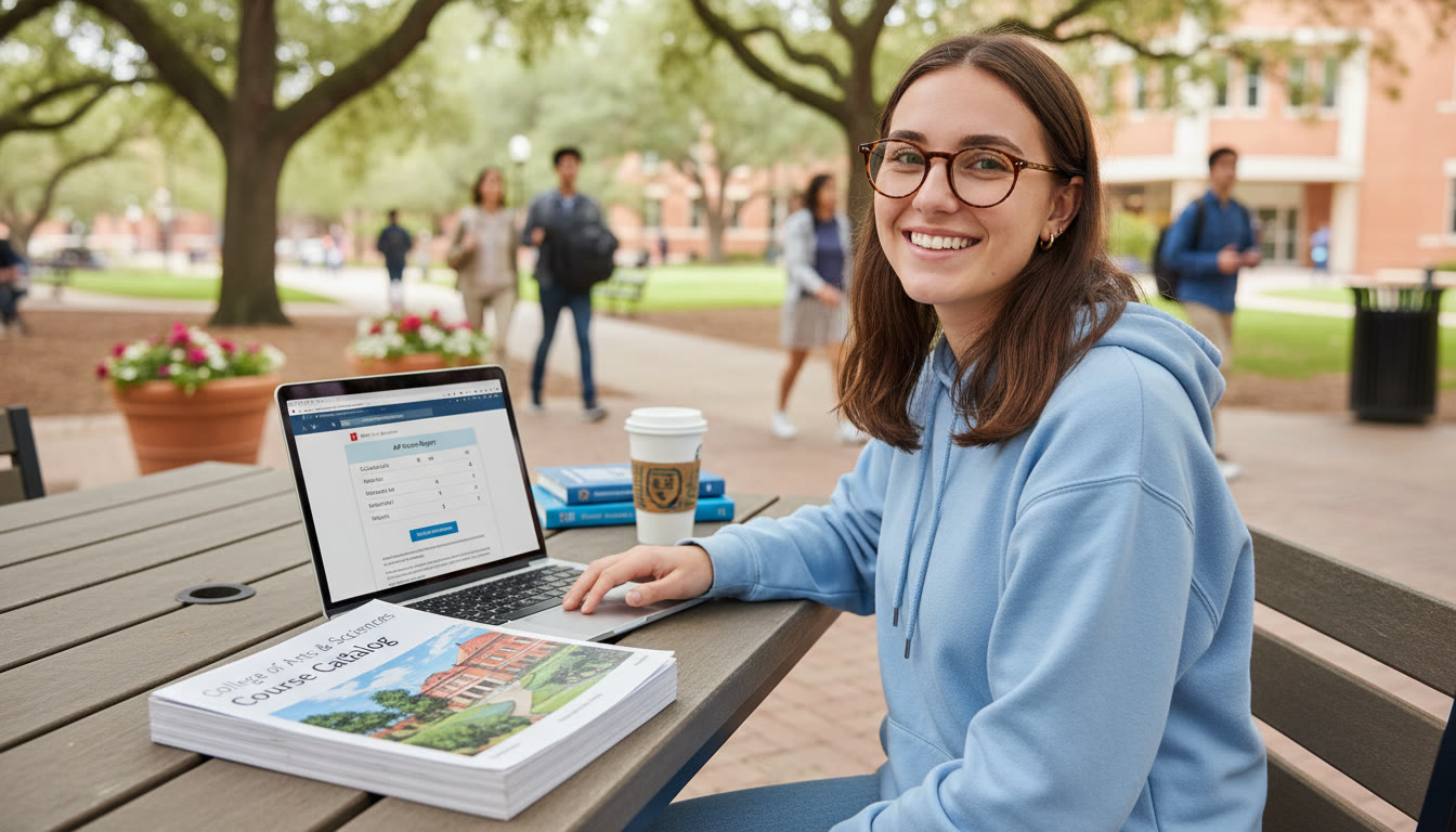 Photo Idea : A student sitting at a campus table, laptop open, reviewing a course catalog and AP score report. The image should feel candid and focused, capturing the small, concentrated moment before submitting an override petition.