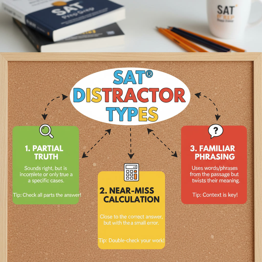 Graphic idea: A simple infographic illustrating the three common distractor types (partial truth, near-miss calculation, familiar phrasing) with short tips for spotting each.