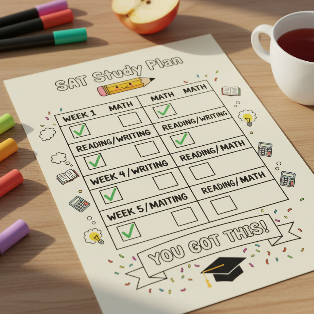 Close-up of a study plan on paper with checkboxes showing alternating practice orders, labeled weeks 1 to 6