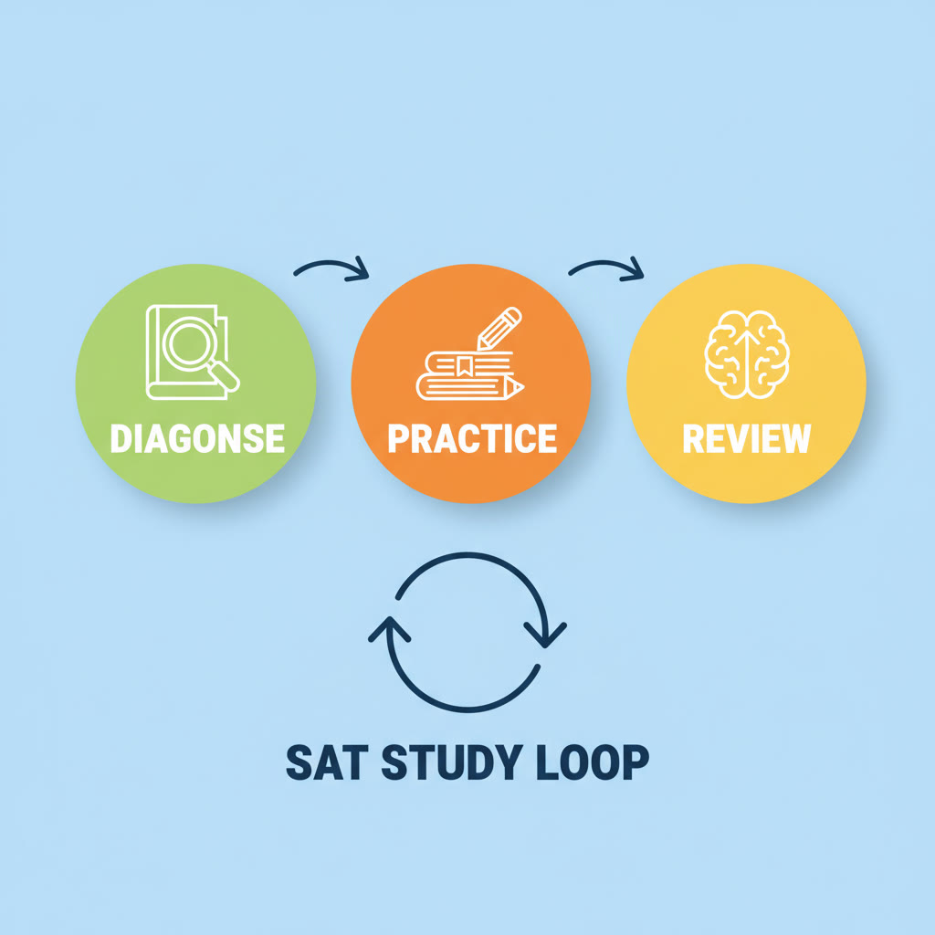 Suggested image: A clean infographic-style visual showing 'diagnose, practice, review' as steps; caption: 