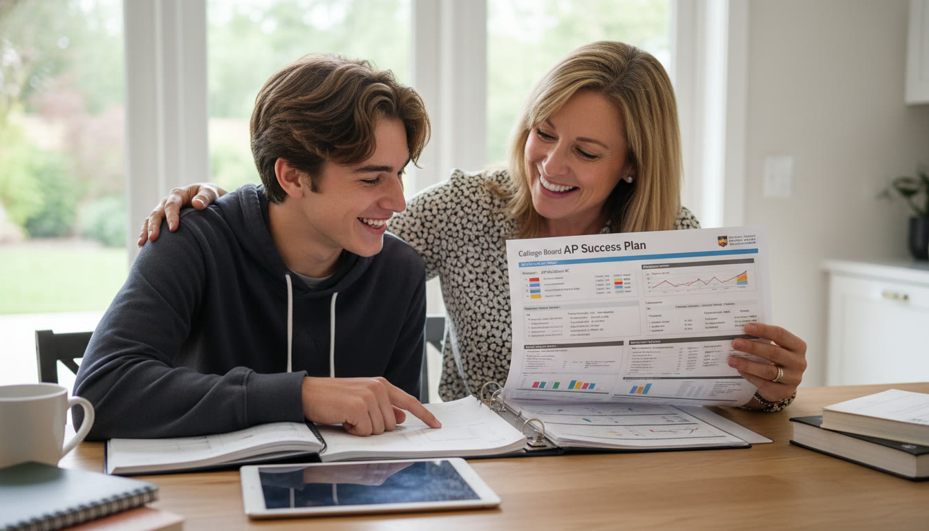 Photo Idea : A parent reading a clear, professional tutoring plan with a teen, both smiling because they understand the plan and feel confident in its transparency.