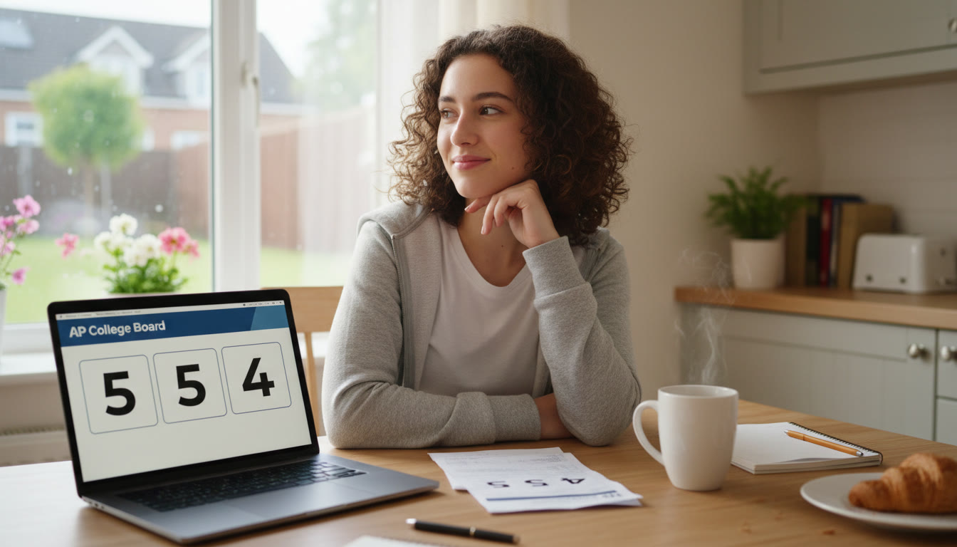 Photo Idea : A student sitting at a kitchen table, score report printed or on a laptop, a cup of coffee beside them, looking thoughtful but composed. This image should appear early to set a calm, relatable tone.