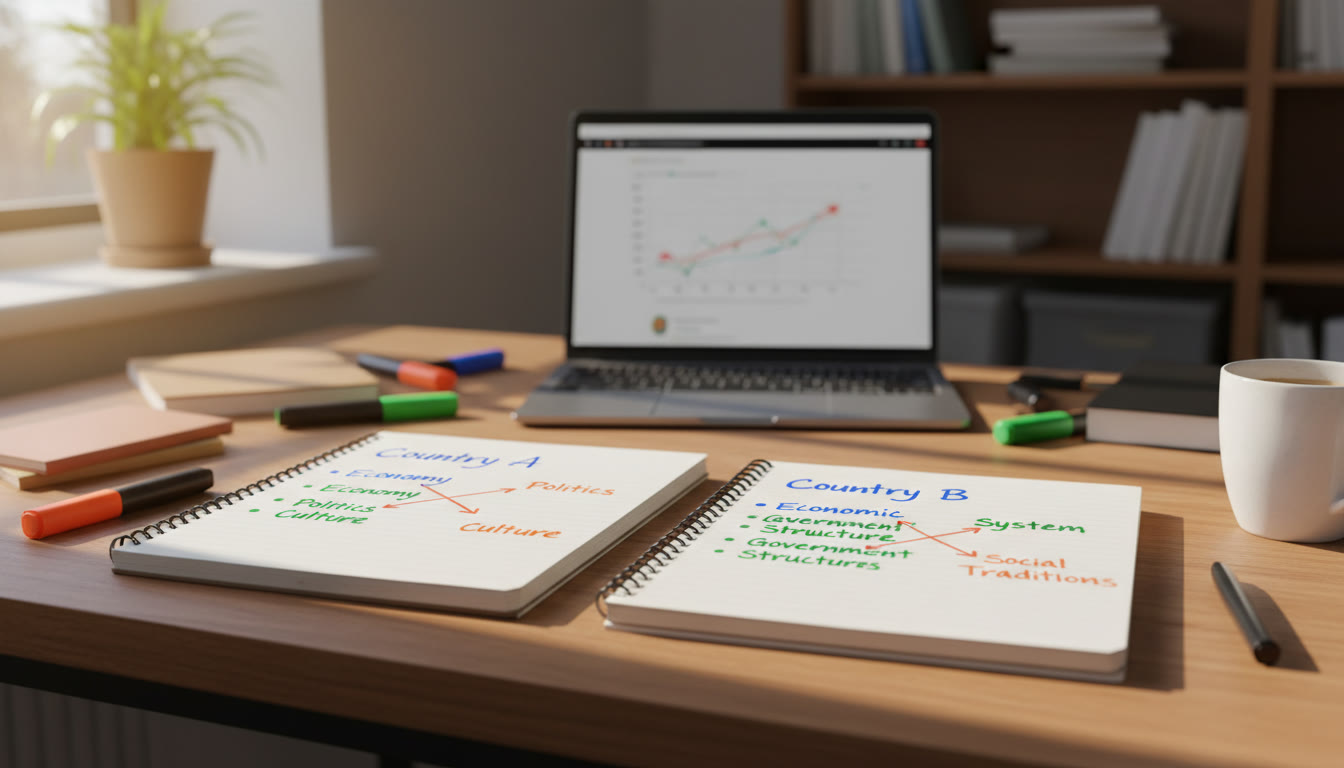 Photo Idea : A pair of open notebooks on a desk with color-coded notes side-by-side, labeled 