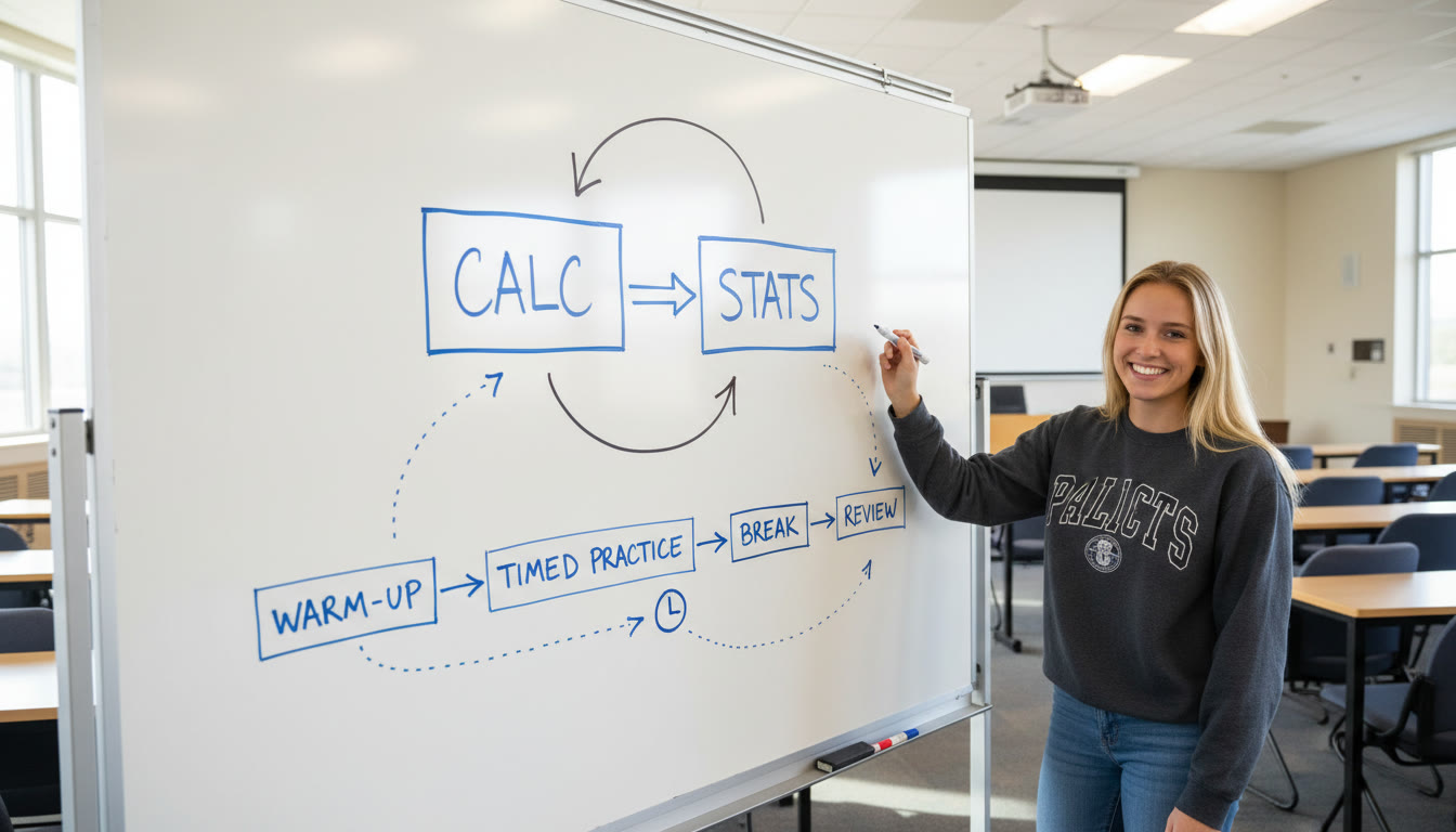 Photo Idea : A whiteboard shot mid-explanation with a flow chart showing a student switching between 