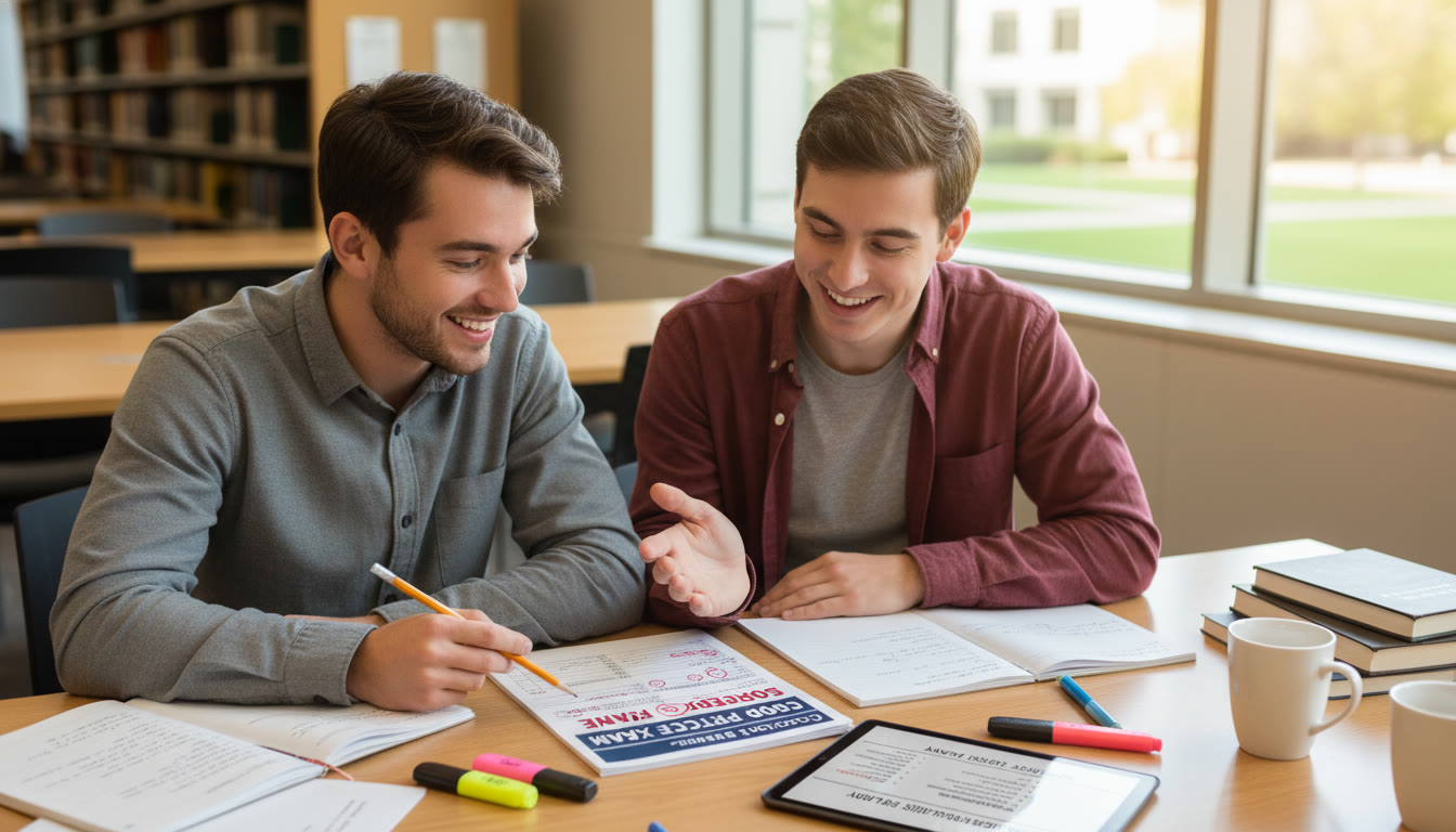 Photo Idea : A calm image near the conclusion: a tutor and a student reviewing a scored practice test together, with notes and a tablet displaying an individualized study plan, suggesting 1-on-1 guidance and tailored progress tracking.