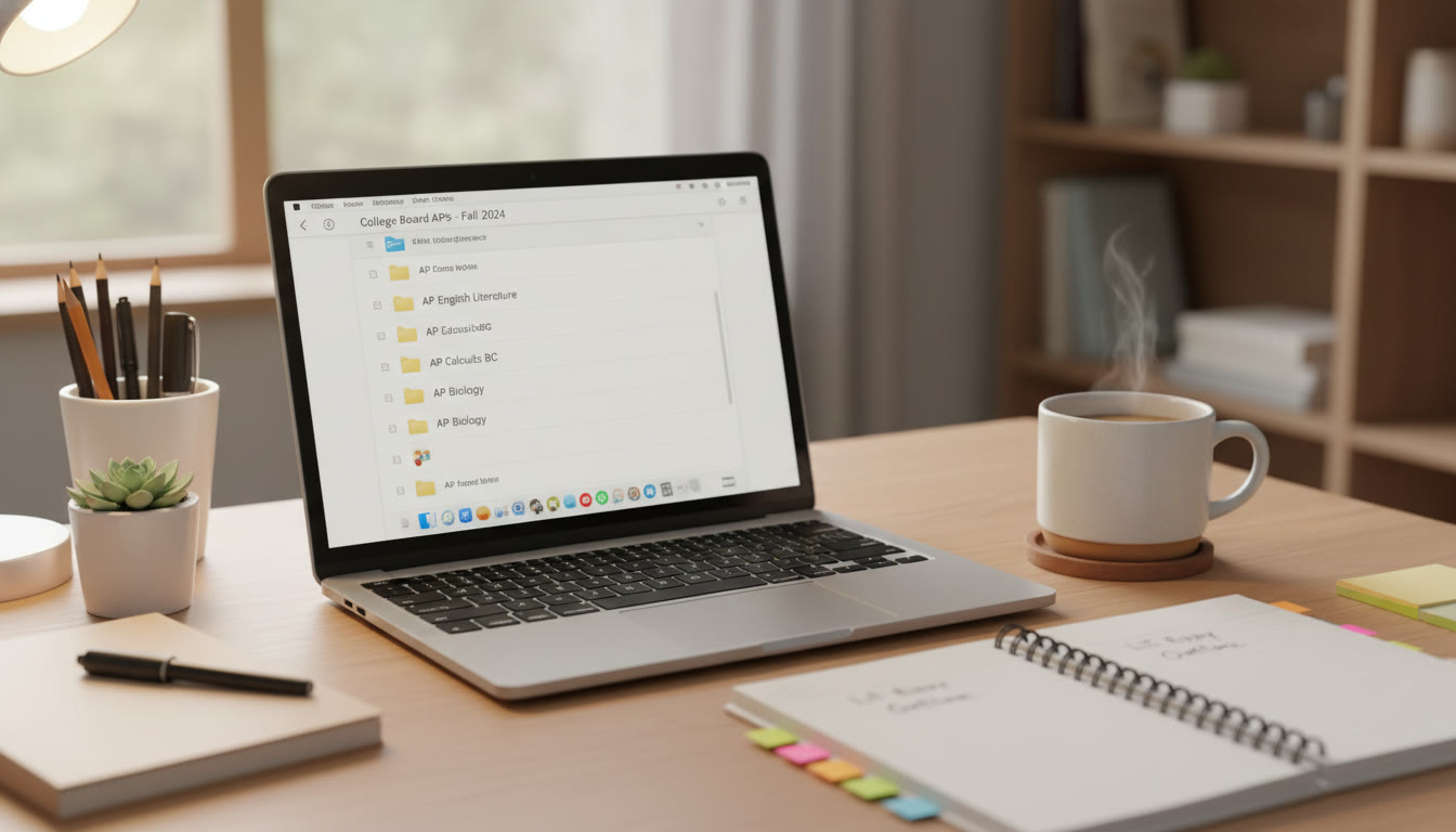 Photo Idea : A tidy desk with a laptop showing a neatly organized folder structure, a notebook with sticky tabs, and a cup of coffee — warm, focused, and real.