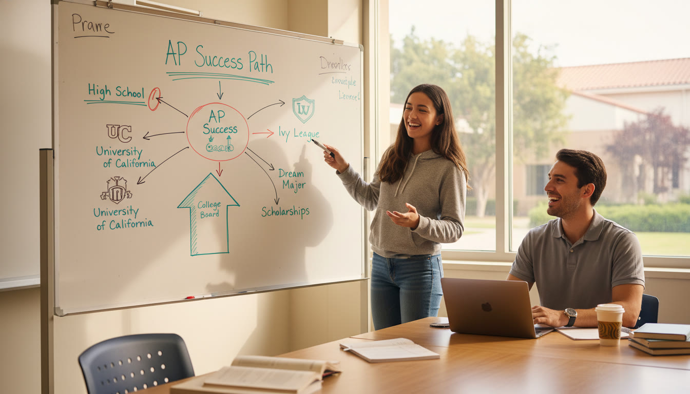 Photo Idea : A high-energy tutoring session with a student and a tutor reviewing a quick sheet on a whiteboard, arrows connecting institutions and outcomes — candid, motivating classroom vibe.