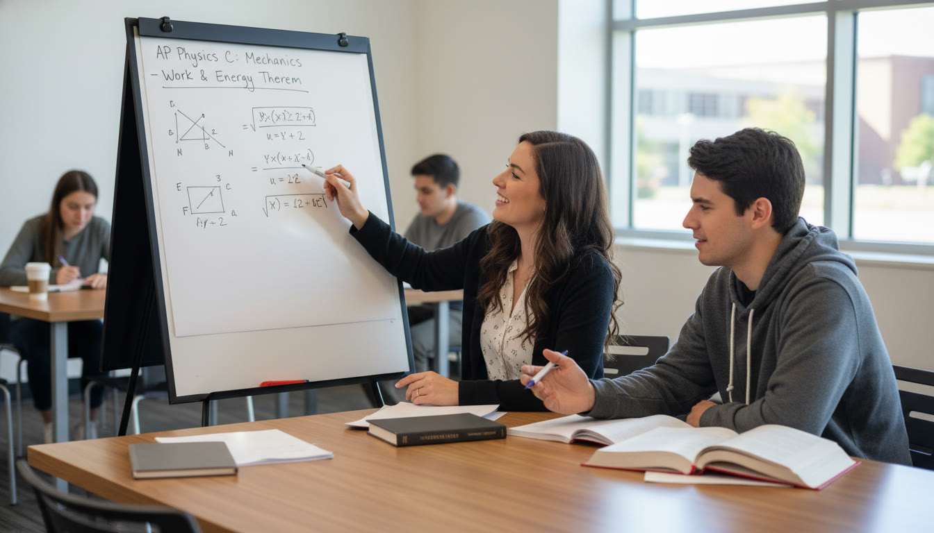 Photo Idea : A focused study session with a tutor using a whiteboard to walk through a problem — to emphasize the benefit of personalized 1-on-1 guidance and active coaching.