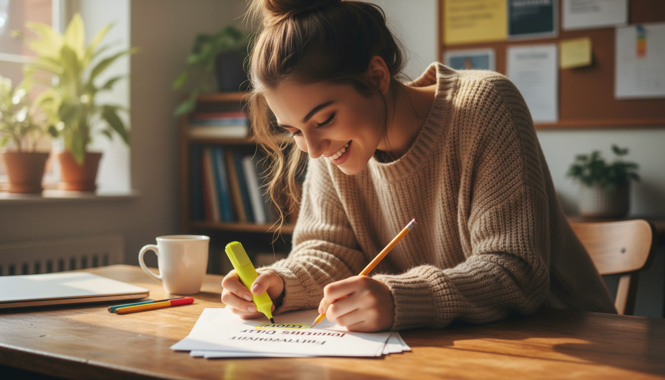 Photo Idea : A student at a table with a highlighter and a printed passage, circling a short, powerful phrase. The image should look candid and warm, showing active engagement with text.