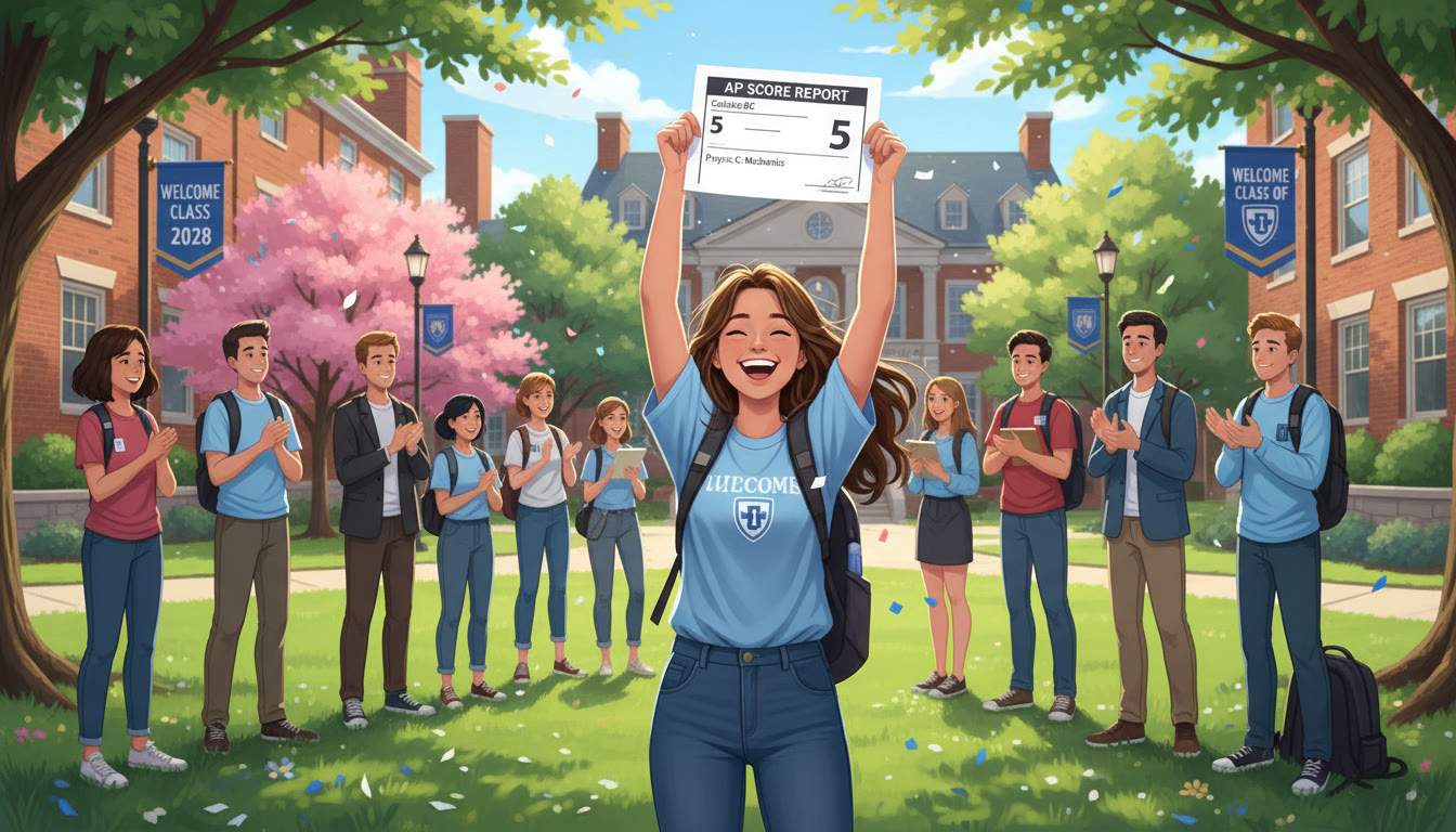 Photo Idea : An uplifting image of a student celebrating at a college orientation or campus greenspace while holding a printed score report — shows the payoff of planning and persistence.