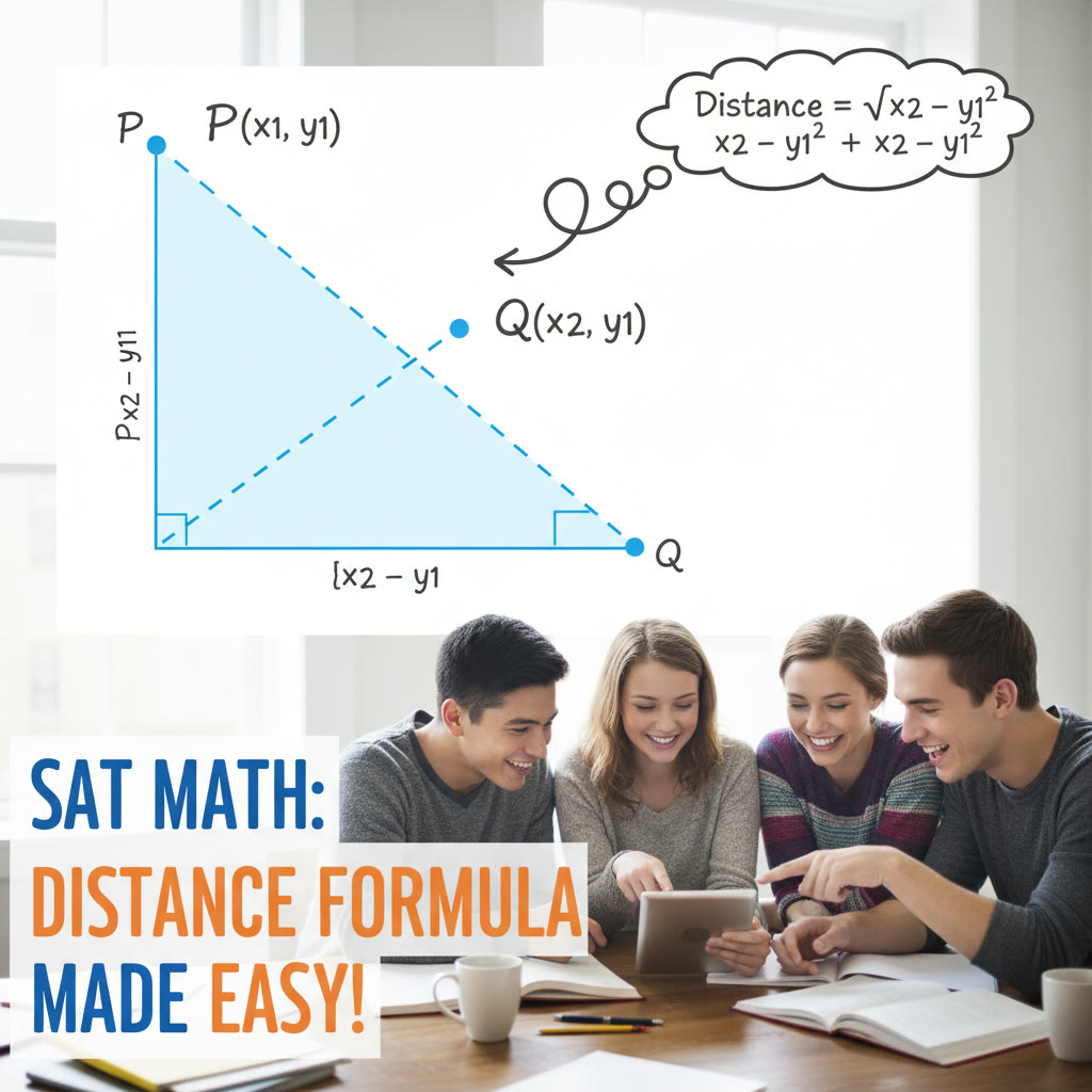 Diagram idea: a coordinate plane showing points P and Q and the right triangle used to compute the distance; useful for visualizing the distance formula