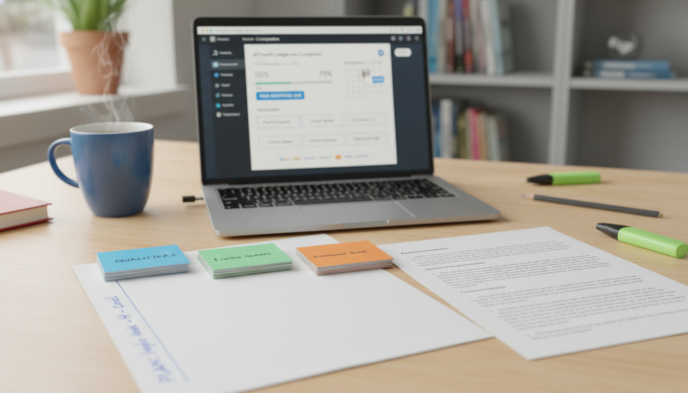 Photo Idea : A close-up of a study workspace with color-coded notes labeled 