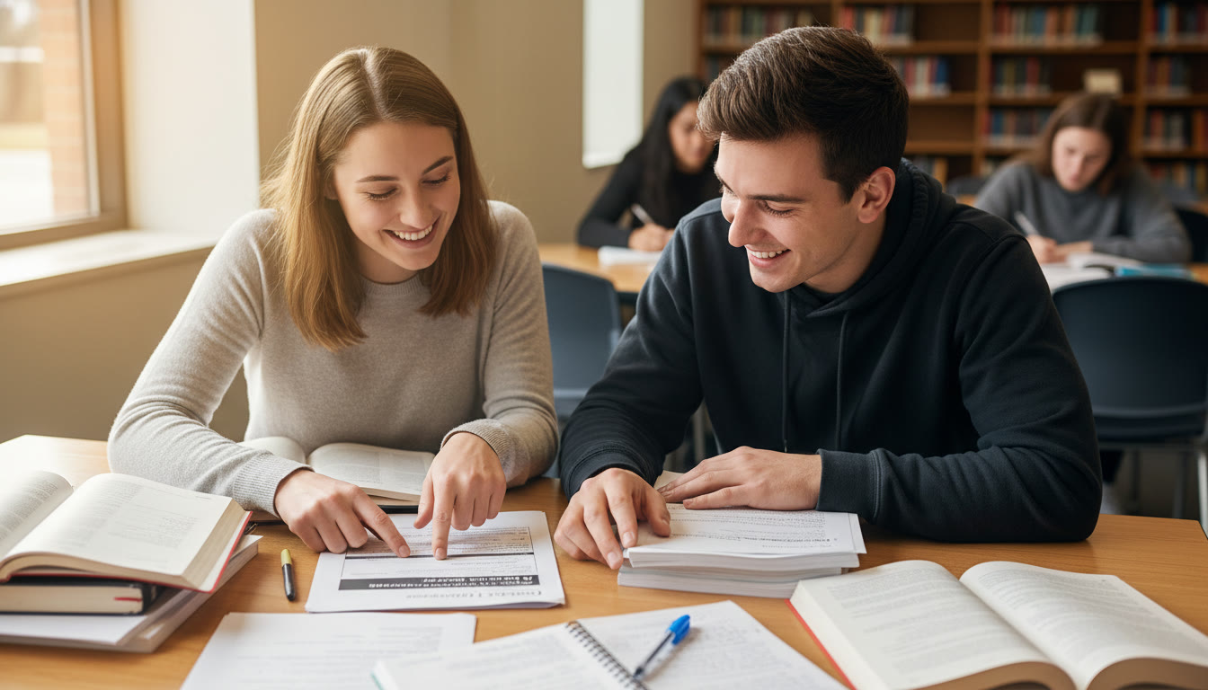 Photo Idea : A warm, collaborative shot of a student and a tutor sitting across a table covered in practice tests and notes, pointing at a rubric. Conveys mentorship and personalized attention.