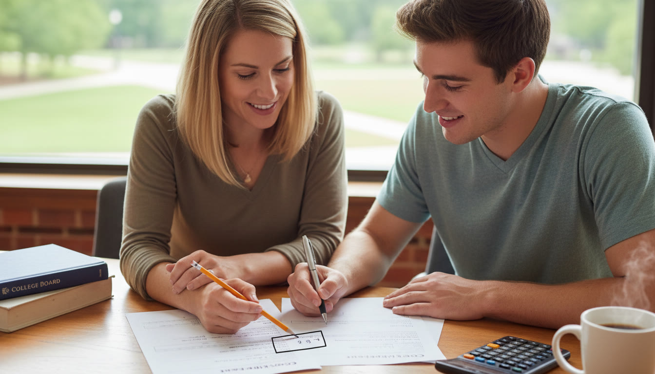 Photo Idea : A study-session scene with a student and tutor reviewing an AP free-response page; the tutor points to a boxed final answer while the student practices a clean cross-out — conveys mentoring and practical feedback.