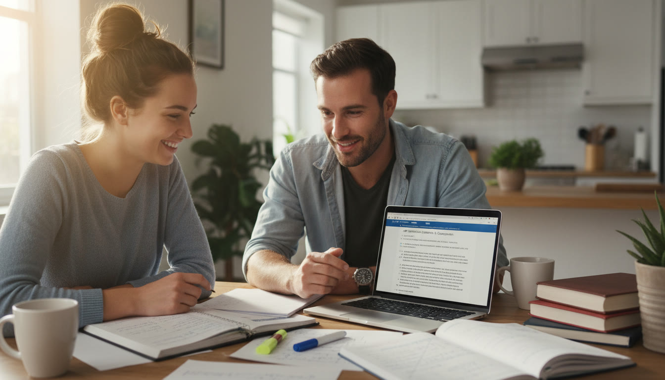 Photo Idea : A close-up of a student and tutor (one-on-one session) at a kitchen table, notebooks open, a laptop with a draft essay visible; warm, collaborative tone to emphasize personalized support.