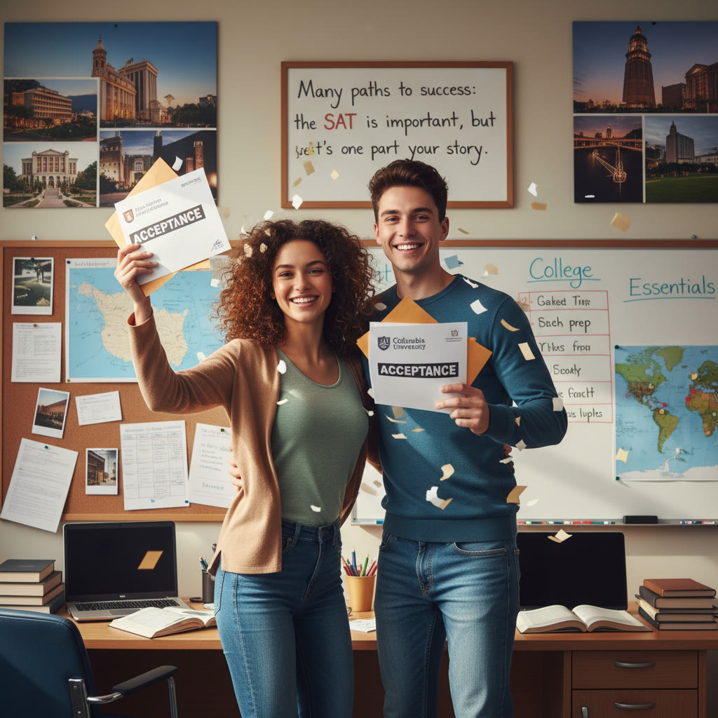 Photo suggestion: Two students celebrating with college acceptance letters—caption: 